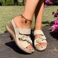 thumbnail image 2 of Women's Wedge Sandals Cute Flower Platform Slip on High Heeled Slides Open Toe Cork Wedges Heels Summer Dressy Shoes White Size 8.5, 2 of 8