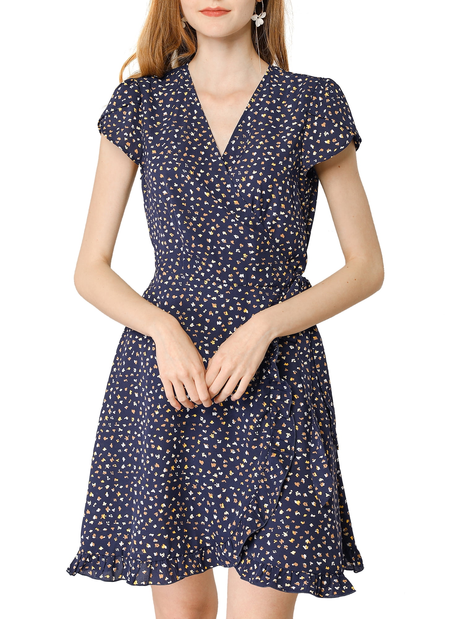 v neck floral wrap dress