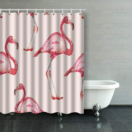 RYLABLUE Flamingo Seamless Pattern Shower Curtains Bathroom Curtain