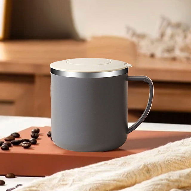 Taza de café aislante de doble pared de acero inoxidable 304 con tapa para oficina y viajes 350ml