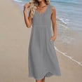 thumbnail image 4 of ClodeEU Women's Linen Sleeveless Maxi Dress with Pocket ,Loose Fit Casual Flowy Long Sundress Gray,Womens Plus XXL, 4 of 4