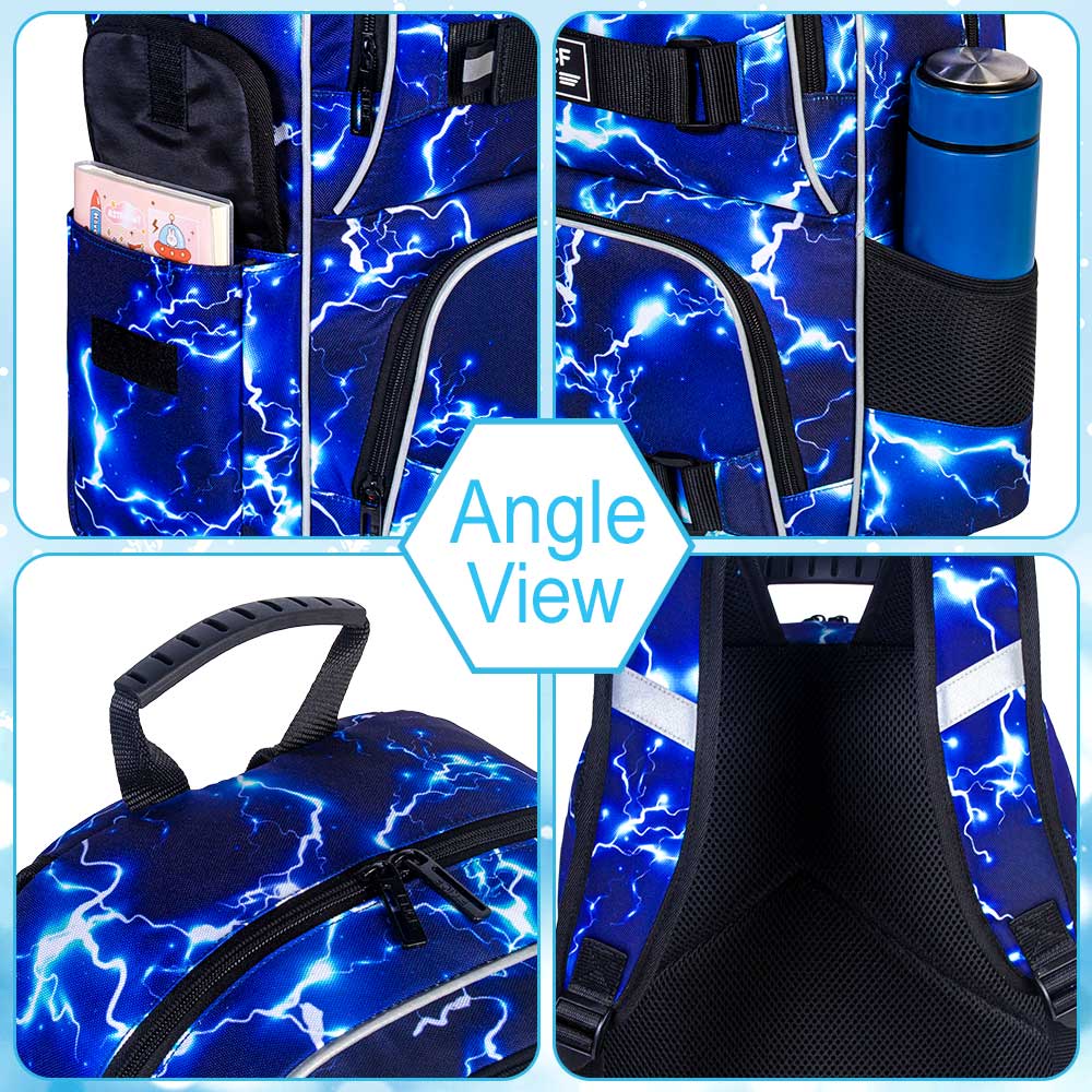 AGSDON Laptop Backpack, 16 Inch School Bag College Bookbag, Anti Theft Daypack Bags and Lunch Bag Set, Water Resistant lightning Backpacks for Teens Boys Men Students(Blue)