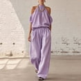 thumbnail image 4 of LEAVINGSUO Two Piece Sets for Women Plus Size Fashion Women Round-Neck Short Sleeve And Long Pants Solid Casual 2PC Sets Purple S, 4 of 5