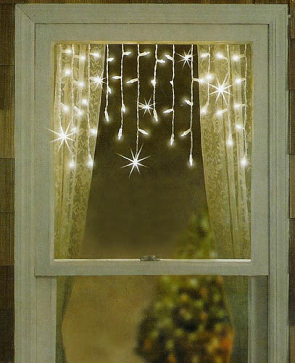 Set Of 50 Ling Shimmering Clear Window Curtain Icicle Lights Set Of 50 Ling Shimmering Clear Window Curtain Icicle Lights White Wire