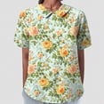 thumbnail image 2 of TOWMUS Floral Summer Tops Blouses Women's Summer Lapel Print Cotton and Linen Top Shirts for Women Linen Ladies Blouses Light Green, 2 of 5