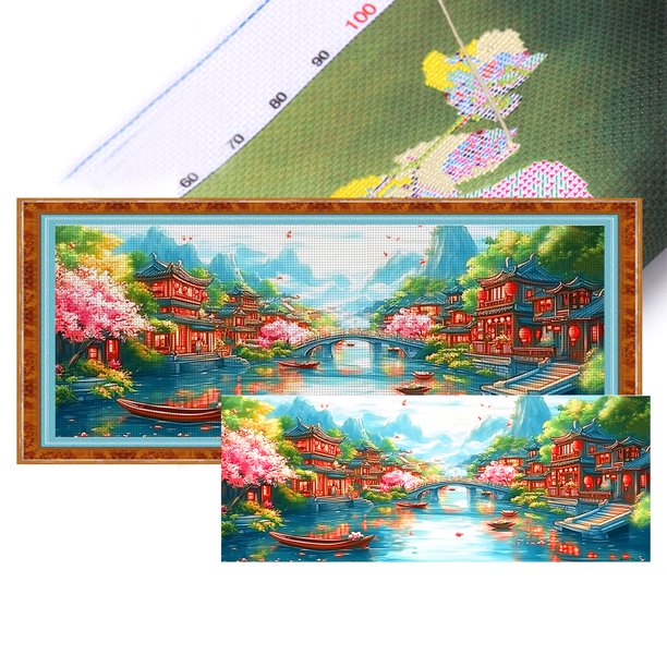 Kit Punto Cruz Con Paisaje Impreso Hilo Algodón Ecológico Bordado 11CT 148x60cm