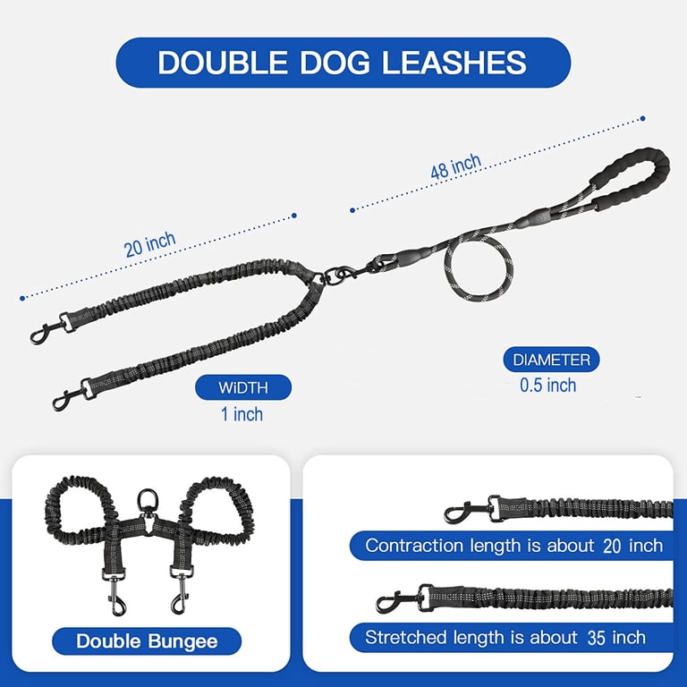 Dinosam Double Dog Leash, No-Tangle Black photo 7