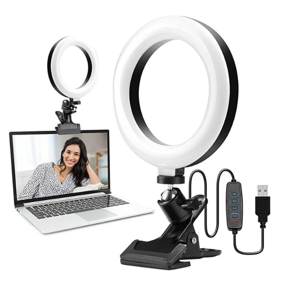 6in LEDs Selfie Ring Light with Clamp USB Operated 3 Colors Temperature Changing/ 10 Levels Dimmable Brightness Adjustable& Illuminating Angle Adjustable for Laptop PC Monitor Video Meeting