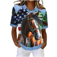 thumbnail image 3 of Feancey Women 4th of July Tops Summer Short Sleeve Waffle Knit T Shirts Independence Day Usa Flag Graphic Tees Comfort Casual Blouse Green XL, 3 of 8