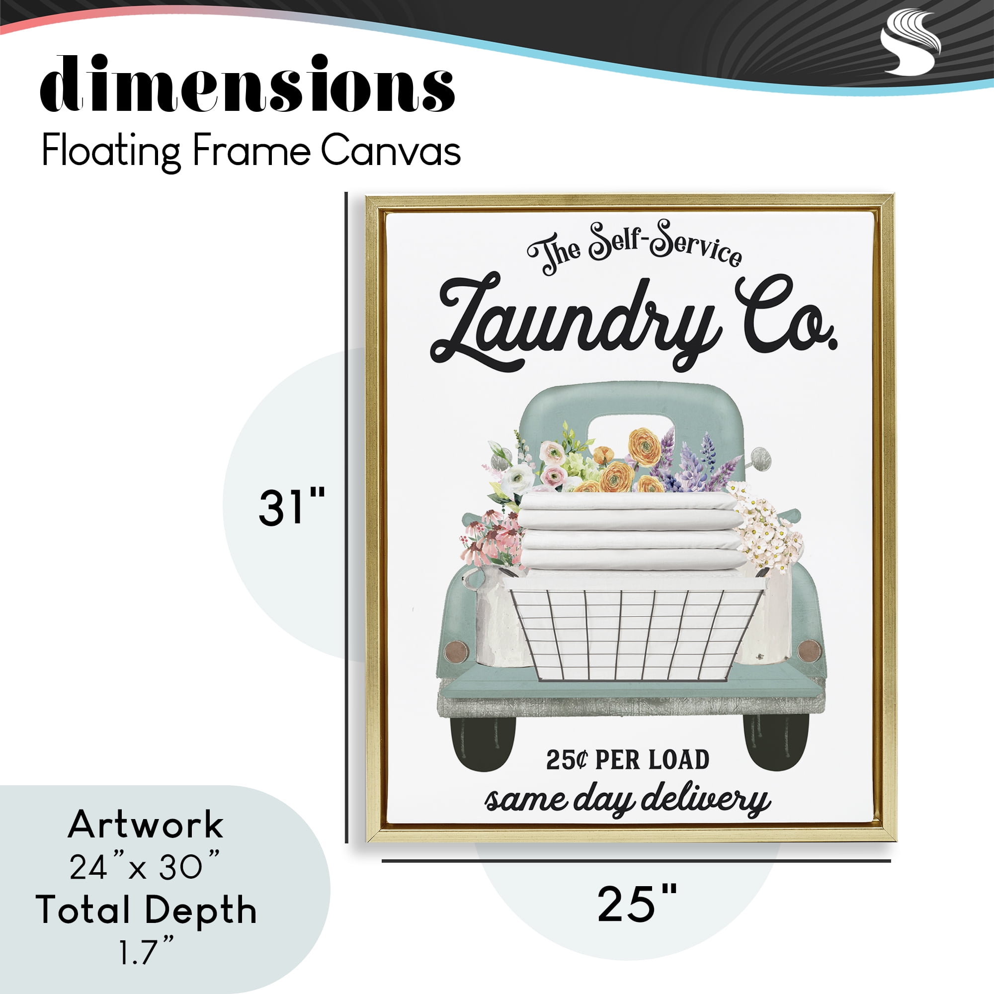 Laundry Delivery Truck Gold Framed Floater Canvas Wall Art, design by Lettered and Lined