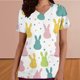 thumbnail image 4 of Tops Cortos para las Mujeres Pascua Impresa Casual V-Cuello Camiseta de Manga Corta con Bolsillo, Estilo de Traje Protector de Poliéster Suave, 4 of 8