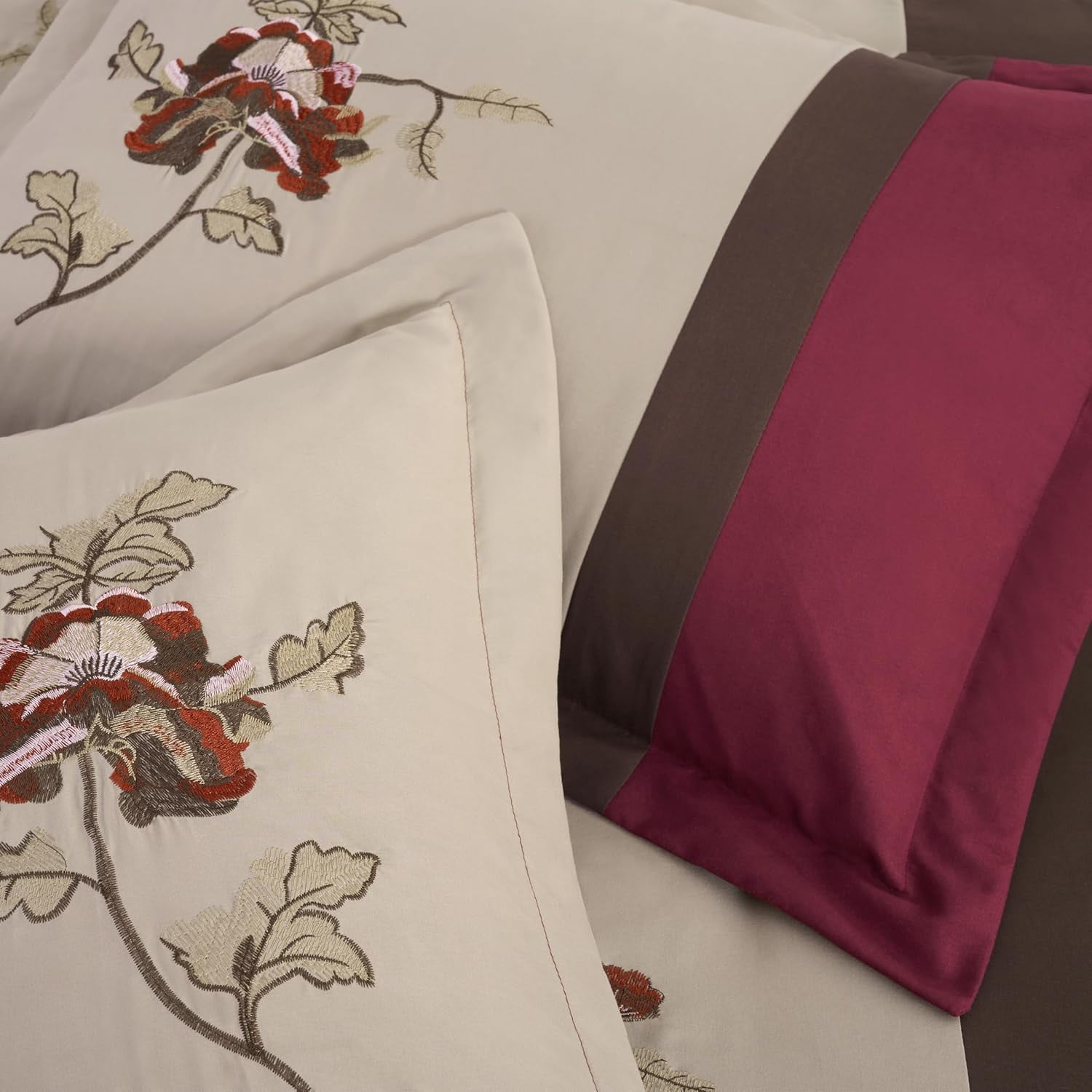 Chezmoi Collection Floral 7 Piece Comforter Sets, Full with Shams, Bed Skirt, Cushions, Breakfast Pillow
