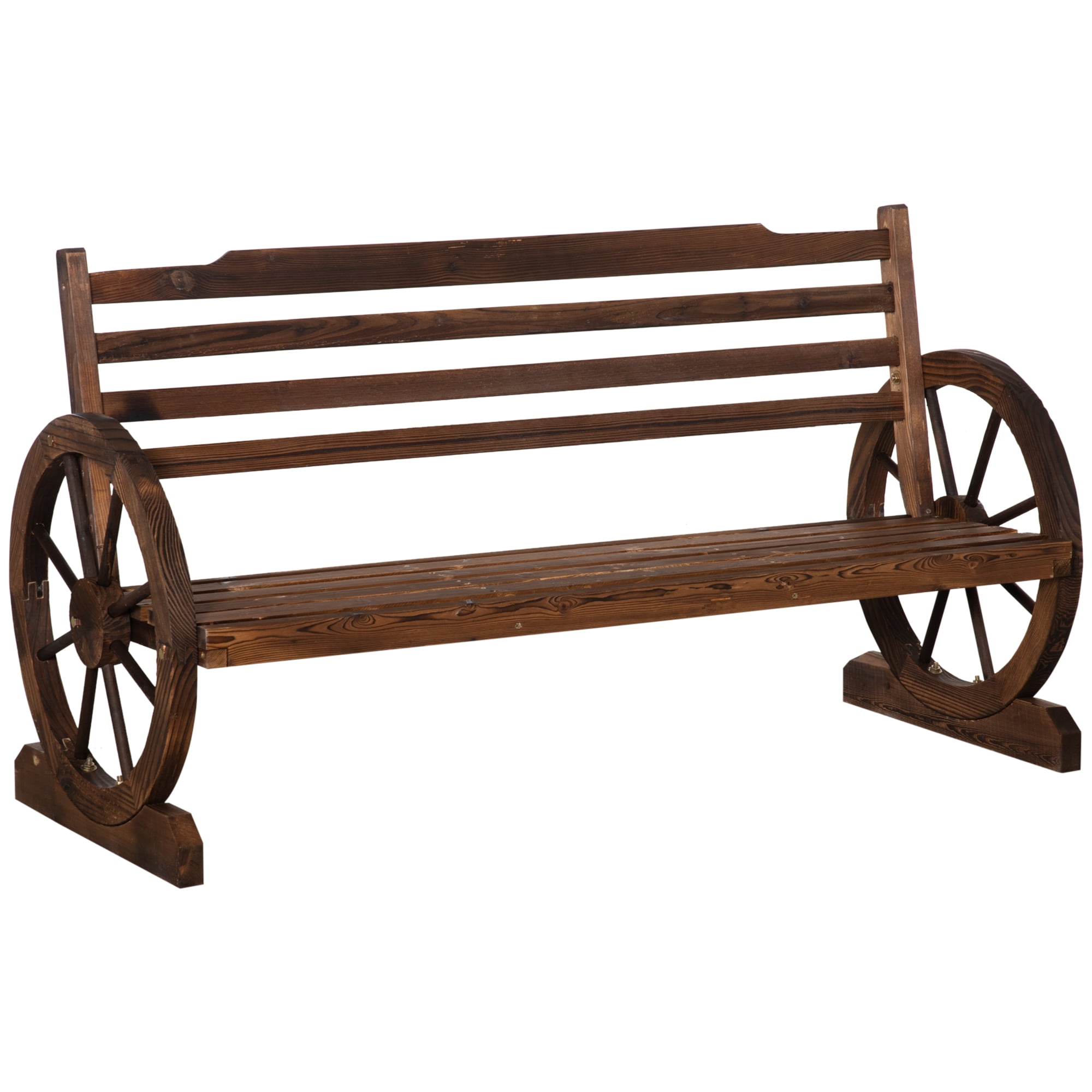 Wagon Wheel Wooden Outdoor Bench Seat Chair Loveseat Patio Garden Yard Furniture 