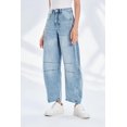 thumbnail image 4 of Women High Waist Barrel Leg Jeans, Vintage Washed Denim Stitched Detail Baggy Wide Leg Casual Jeans, 4 of 6