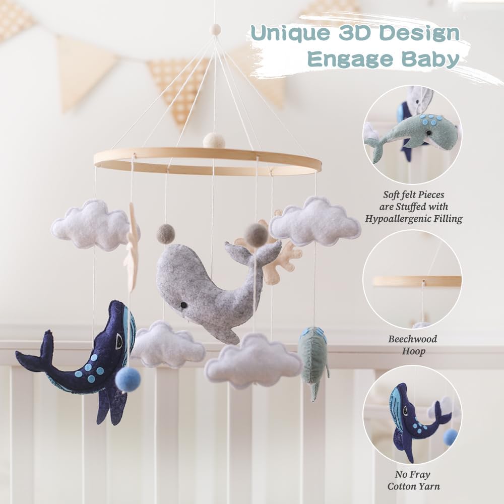Baby Crib Mobile Bear Nursery Mobile for Boys Girls Teddy Velvet Mobile Nursery Decor for Infant Bedroom Hanging Baby Mobile for Bassinet Newborn Baby Gift