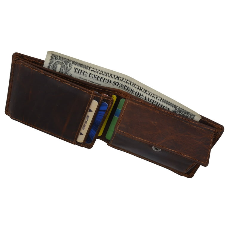 Mens Small Bifold Crazy Horse Leather Slim Card Holder Wallet With