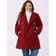 thumbnail image 2 of DARING DIVA Women's Plus Size Turn Down Collar Double Breasted A Line Coat 1X Dark Red, 2 of 6