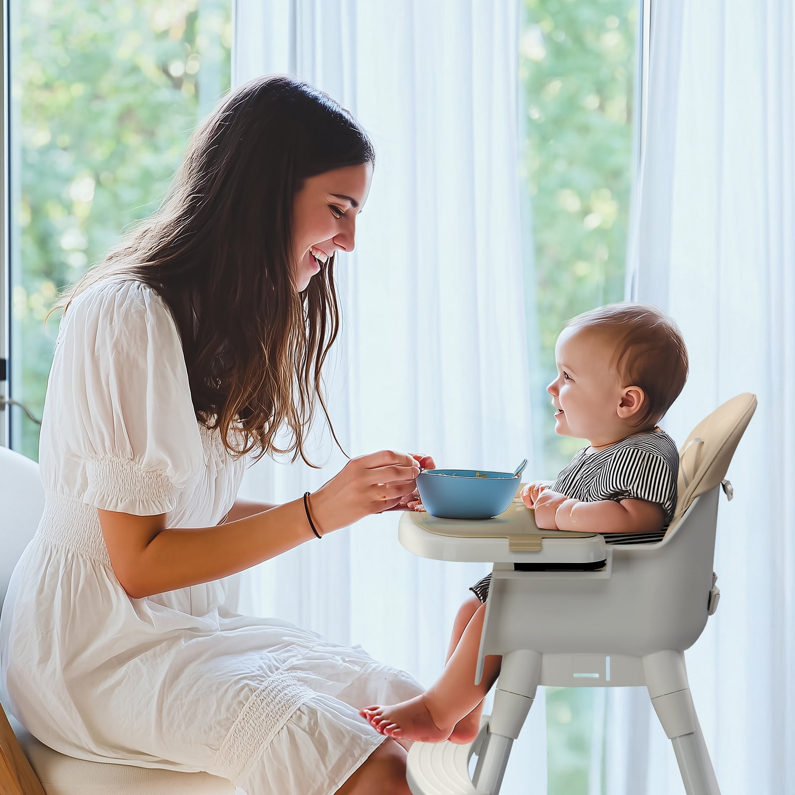 Ktaxon Baby High Chair, Convertible 3 in 1 High Chairs for Babies and Toddlers, Baby Highchair with 5-Point Safety Harness, Adjustable Dining Tray, Beige