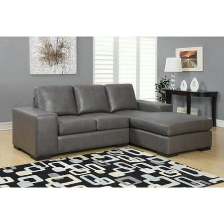 Monarch Specialties Charcoal Grey Bonded Leather Sectional Sofa Monarch Specialties Charcoal Grey Bonded Leather Sectional Sofa Lounger