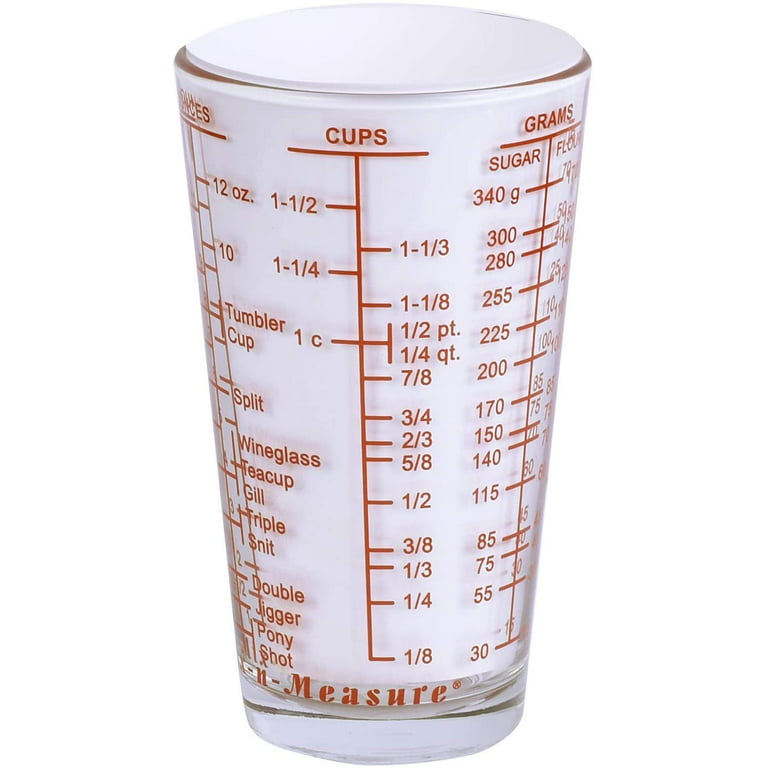 Mix N Measure Glass, Multi-Purpose Liquid and Dry Measuring Cup, 6 Units of  Measurement, Heavy Glass, Red 
