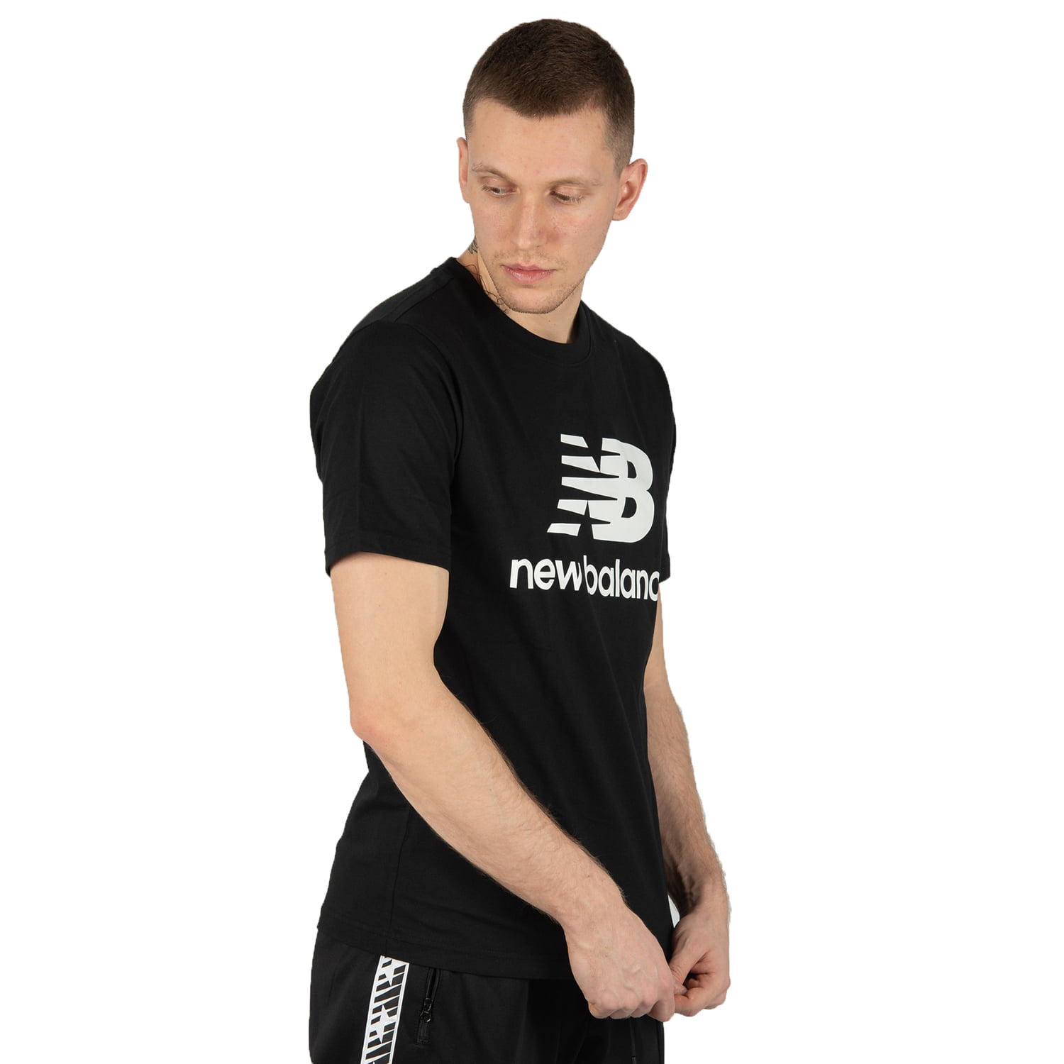 New Balance Men\'s Tee mt01575-bk Stacked Logo Black Essentials