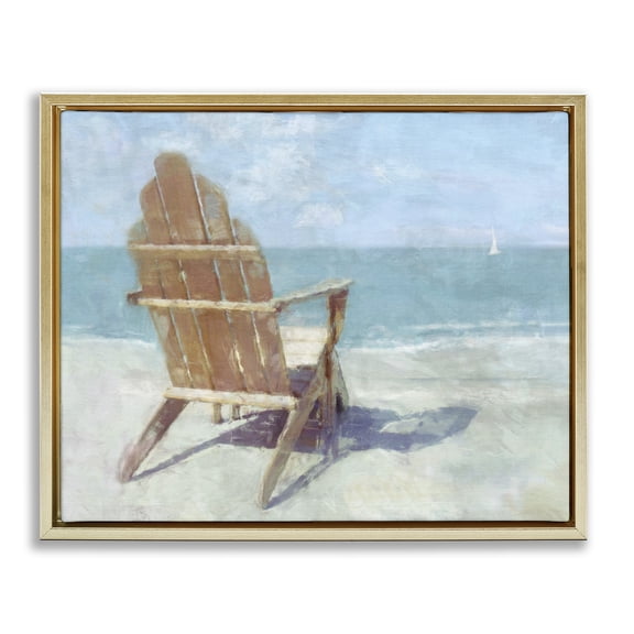 Stupell Industries Tropical Chair with Sailboat View Gold Floating Frame Canvas Art, 31 x 25, by Noah Bay