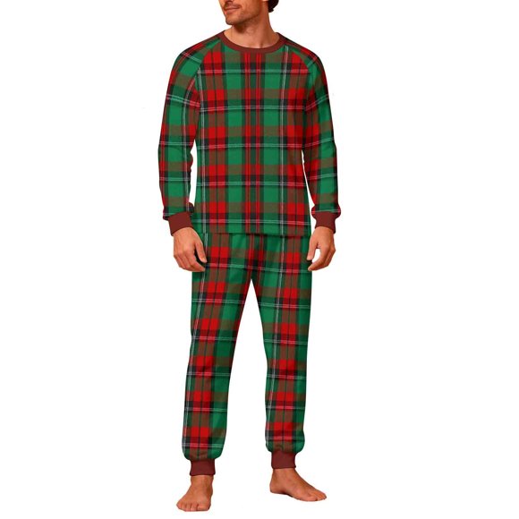 RXMEKW Christmas Pajama Set for Men, Plaid Print Long Sleeve Top and Pants, Soft Polyester Blend Homewear, Holiday Sleepwear