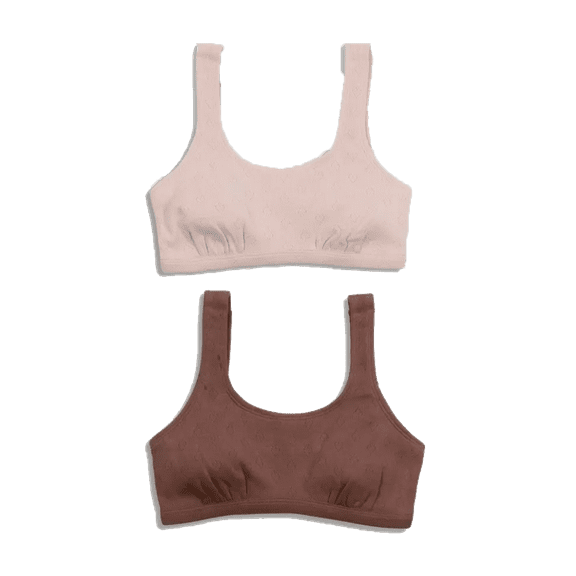 Hanes Girls' 2pk Pointelle Square Neck Crop Bralette - Chestnut/Rose - (Medium)