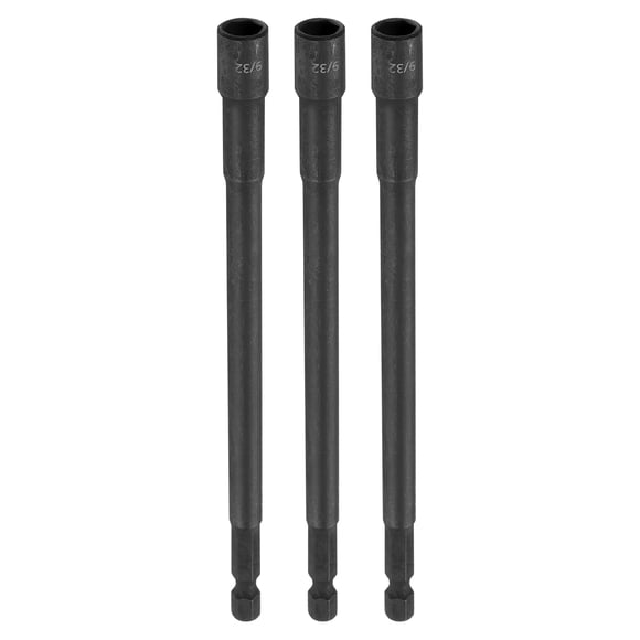 Uxcell 3pcs Hex Nut Driver Drill Bit 9/32" 6-Point Socket 1/4" Hex Shank Magnetic Setter CR-V Steel Bolt Sockets for Power Drills Impact Drivers, 5.91" (150mm) Long