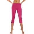 thumbnail image 2 of Knee Cutout Capri Leggings for Women High Waisted Cropped Yoga Leggings Seamless Fit Athletic Workout Pants Running Fitness , #02 Hot Pink, S, 2 of 8