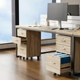 thumbnail image 2 of HYJY 3-Drawer File Cabinet with Lock, Wood Rolling Filing Cabinets for Home Office, Mobile Printer Stand, Under Desk File Organizer for Letter Sized Files, 26" H(Caster Included), Oak, 2 of 17