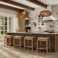 thumbnail image 7 of Maven Lane Adrien 26" Wood Counter Height Stool - Handcrafted Weathered Oak Finish with Avanti Bone Vegan Leather Upholstered Saddle Seat for Comfort - Durable Barstool for Kitchens, Dining Rooms, 7 of 7