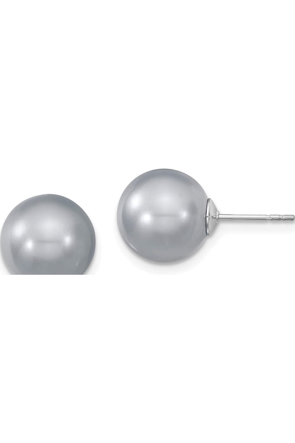 Sterling Silver S Majestik Rh-Pl 10-11mm Grey Imitat Shell Pearl Stud Earrings Made In Canada qmje10g