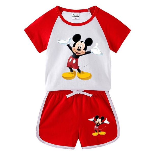 2023 Kids Cartoon Disney Minnie Mickey Mouse Clothes Sets 100%Cotton Baby Sports Sets Boy Girl Tee+ Shorts Sets Toddler Suit3T Gao Jinjia LED