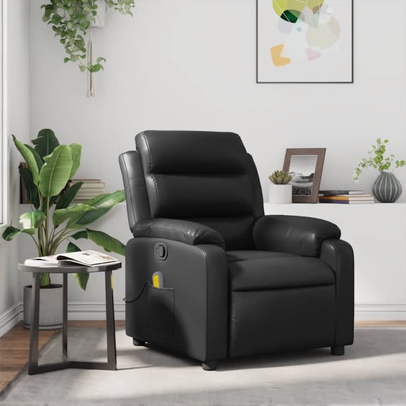vidaXL Massage Recliner Chair with 6-Point Vibration Massage, Adjustable Black Leather Rocker