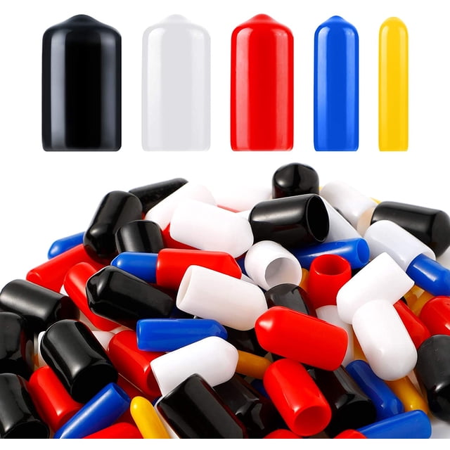 100 Pieces Flexible Rubber End Caps Bolt Rubber Screw Thread Protector End Safety Cover in 5 Sizes 1/8 to 3/8 Inch Multipurpose Storage Supply (Black, Red, White, Yellow, Blue)
