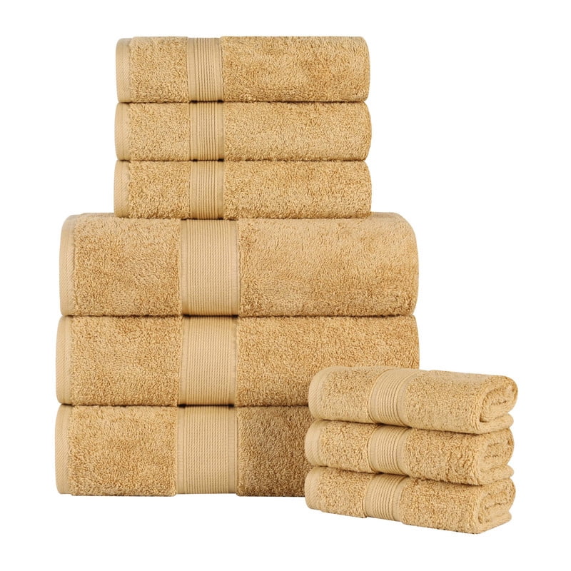 Superior Oregon Organic Cotton 9 Piece Towel Set, Soft Medium Weight Towels, Gold