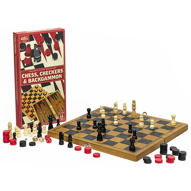 Set de juego Professor Puzzle Wooden Chess Checkers Backgammon