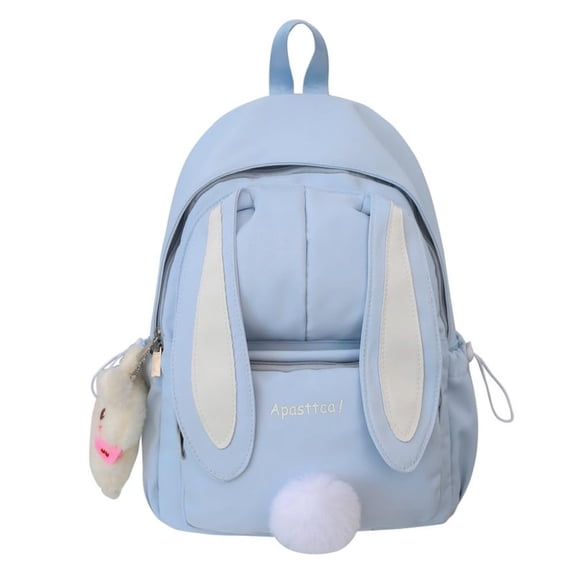 Kawaii Bunny Ear Backpack, Lightweight School Travel Backpack for Women & Students, Casual Bookbag with Cute Bear Charm