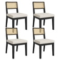 thumbnail image 1 of Set of 2 Modern Rattan Dining Chairs – Armless Upholstered Linen Side Chairs with Woven Rattan Backrest & Solid Wood Frame – Black for Dining Room & Kitchen, 1 of 8