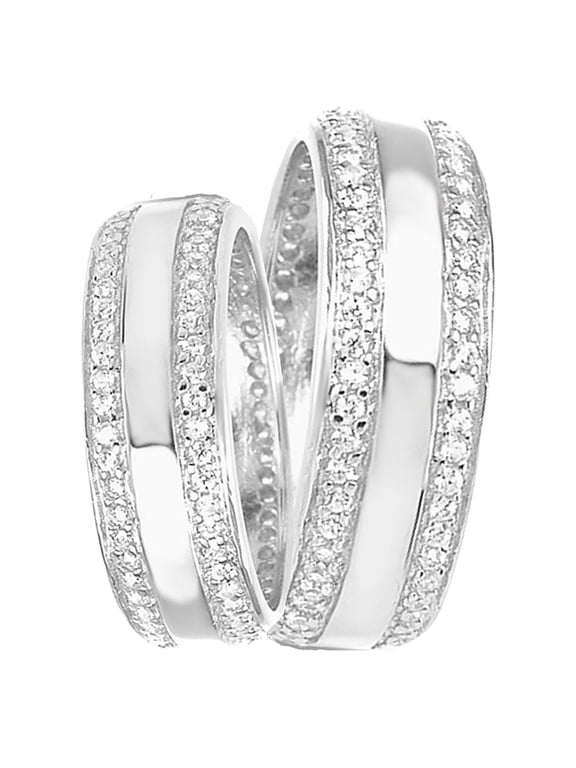 Matching His and Hers Wide Sterling Silver Wedding Bands Ring Set for Him and Her