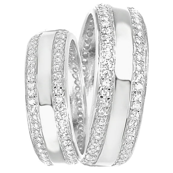 Matching His and Hers Wide Sterling Silver Wedding Bands Ring Set for Him and Her