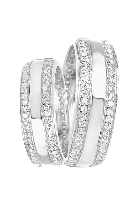 Matching His and Hers Wide Sterling Silver Wedding Bands Ring Set for Him and Her