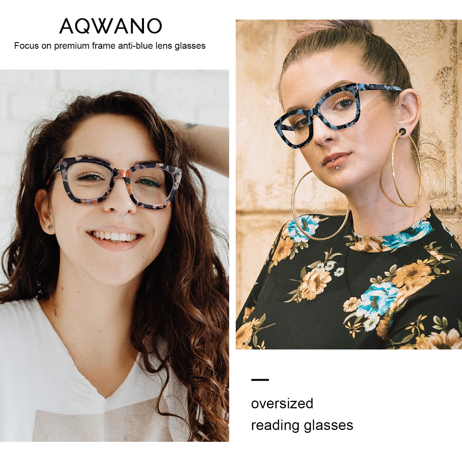 AQWANO Cat Eye Reading Glasses Women Blue Light Blocking, 2 Pack Filter UV Ray/Glare Computer Fashion Oversized Readers
