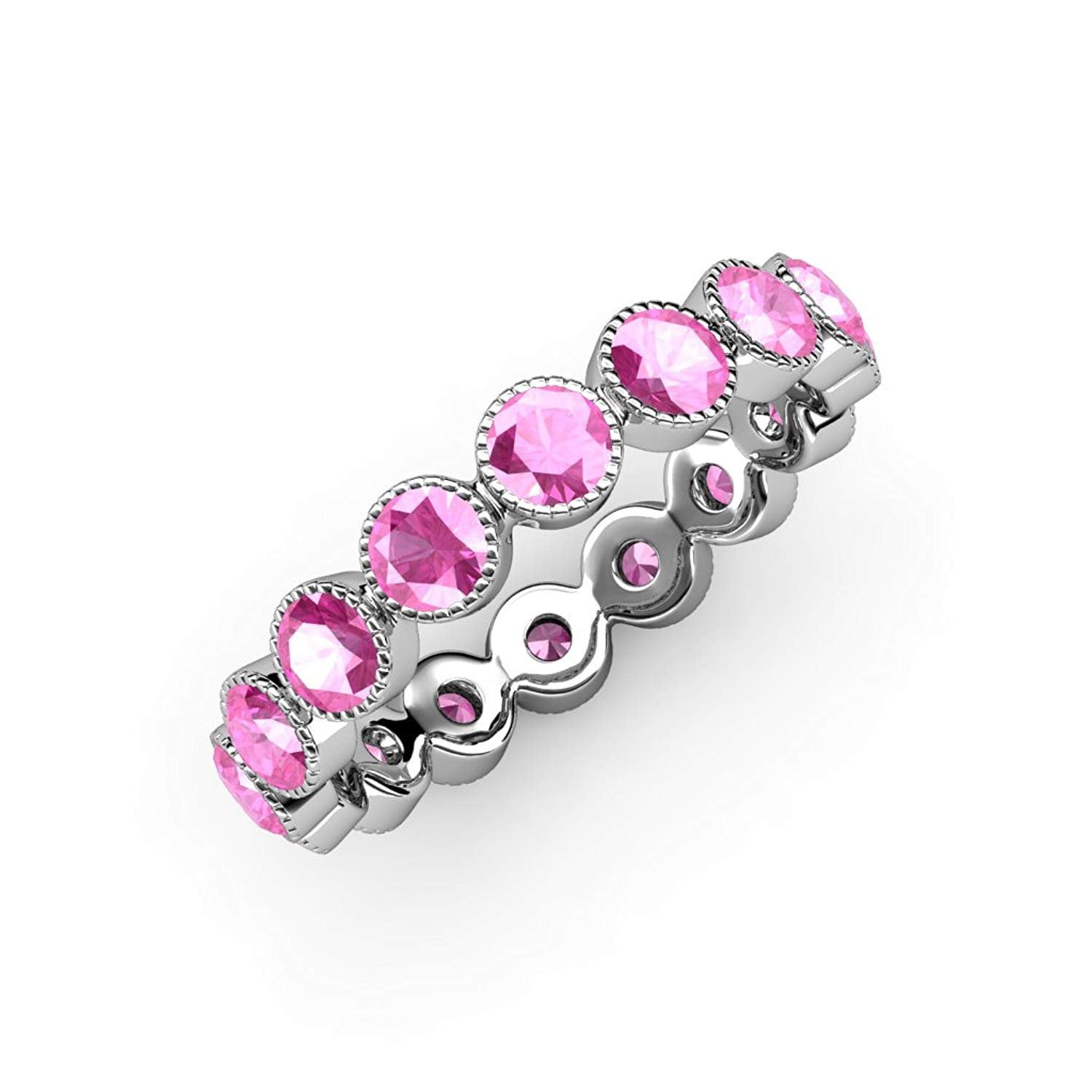 Pink Sapphire Bezel Set with Milgrain 3mm Eternity Band 1.37-1.58 ct tw in 14K White Gold.size 5.0 by TriJewels