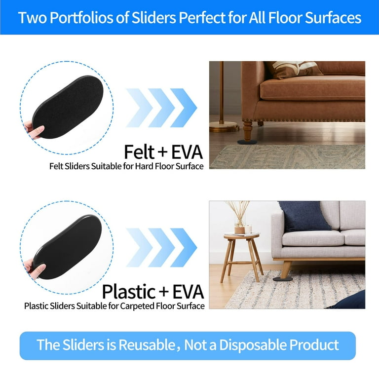 Ezprotekt 8 Pack 5 Inch Large Square Furniture Sliders, Reusable