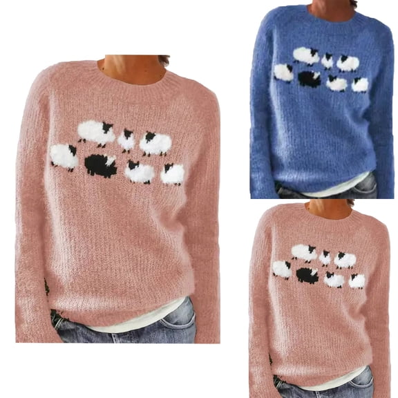 Hueook Women's Sweaters Cute Sweaters for Women Women's Casual Printed Pullover Long Sleeve Round NeckOuterwear Coats Sweaters Blue 4X
