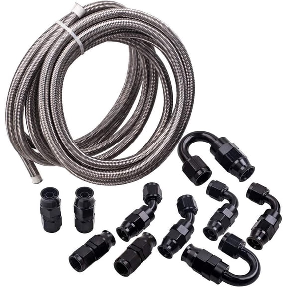 16FT 3/8'' Fitting Stainless Steel Nylon Braided CPE Oil 6AN Fuel Hose Line Kit