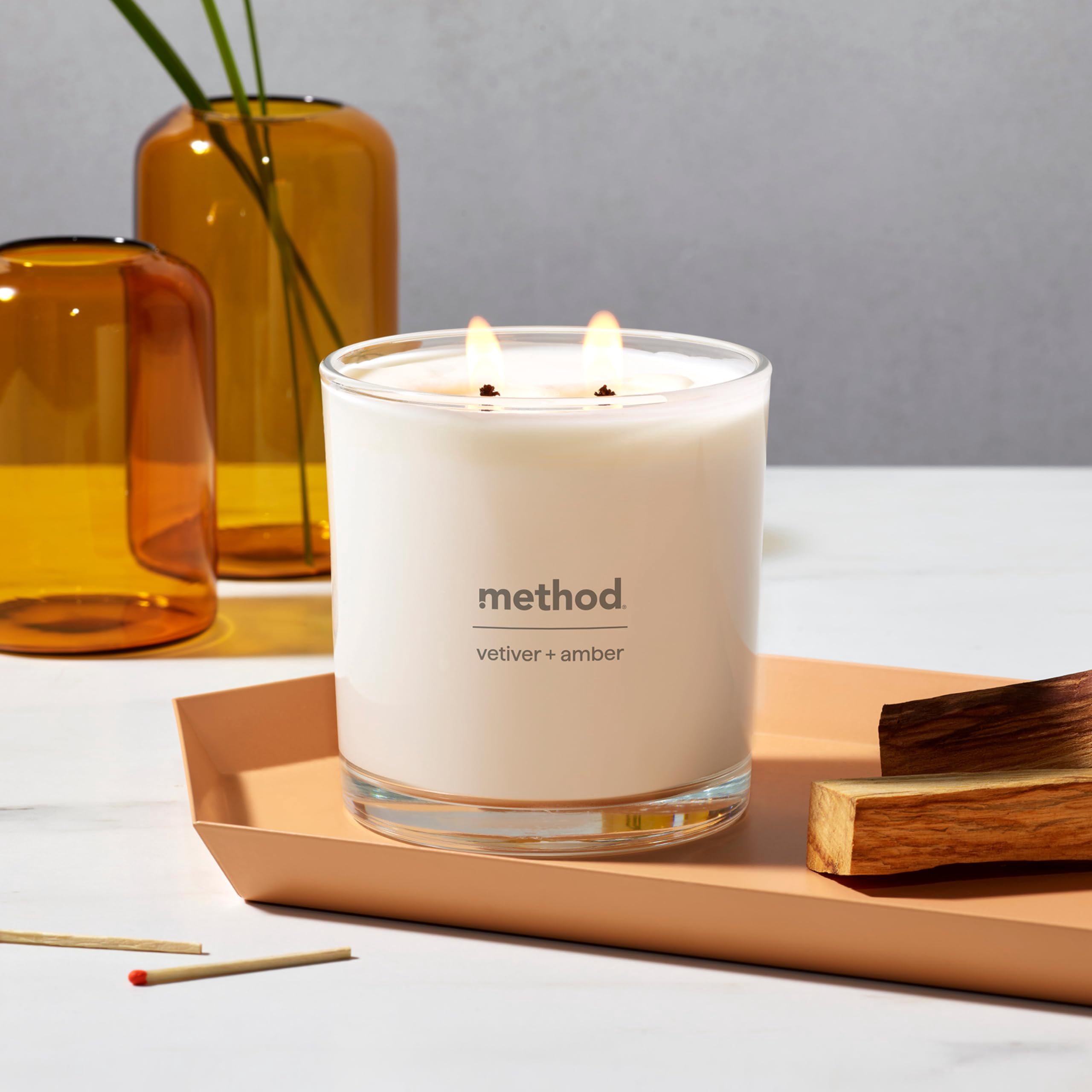 Method Premium Soy Candle, Vetiver + Amber, 2 Wick, Recyclable Jar, Up to 50 Hours Burn Time, 14 oz