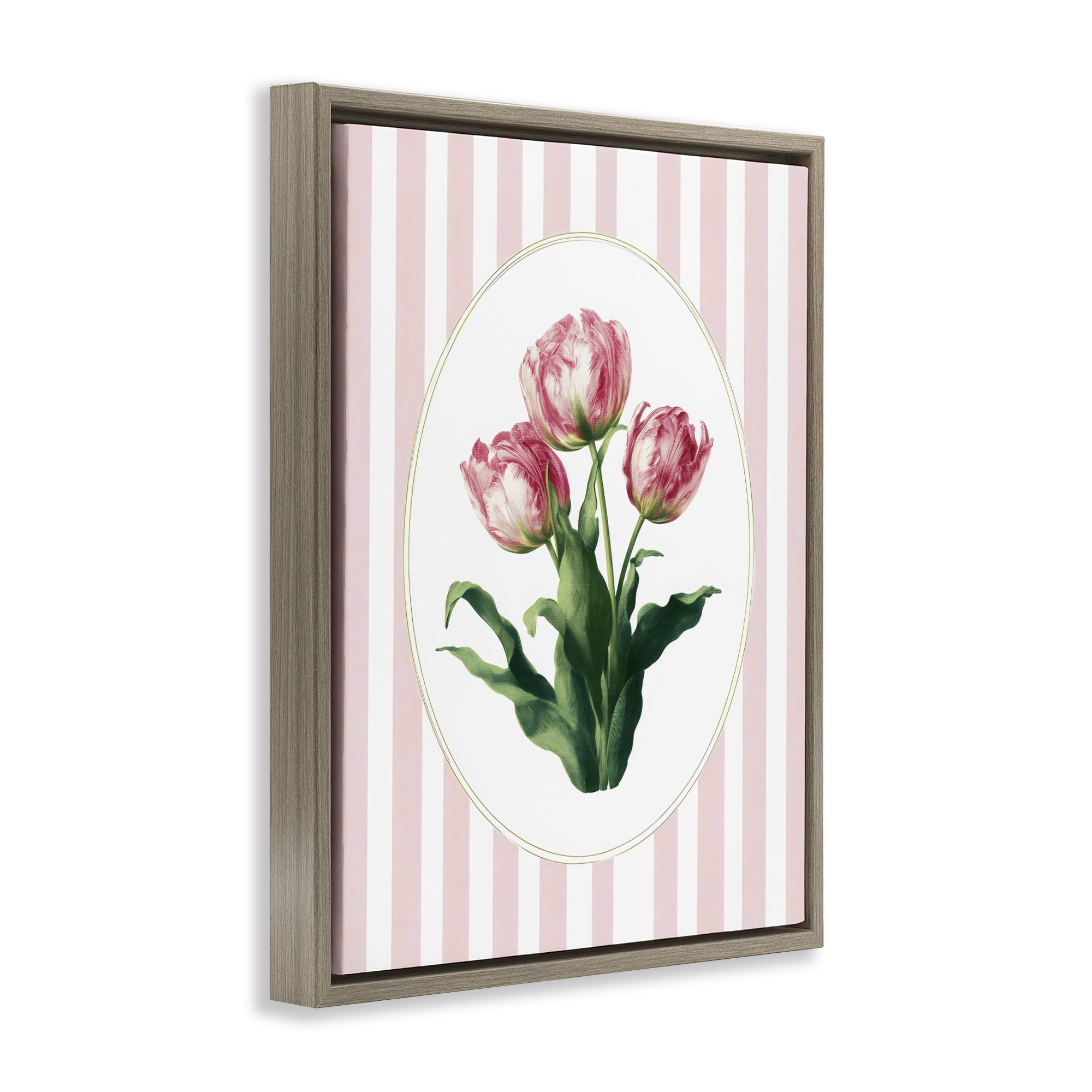 Stupell Industries Spring Tulips on Stripes Brown Framed Floater Canvas Wall Art, design by Ink Drop Loft